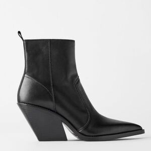 *NEW* ZARA CALF LEATHER COWBOY ANKLE BOOT 37